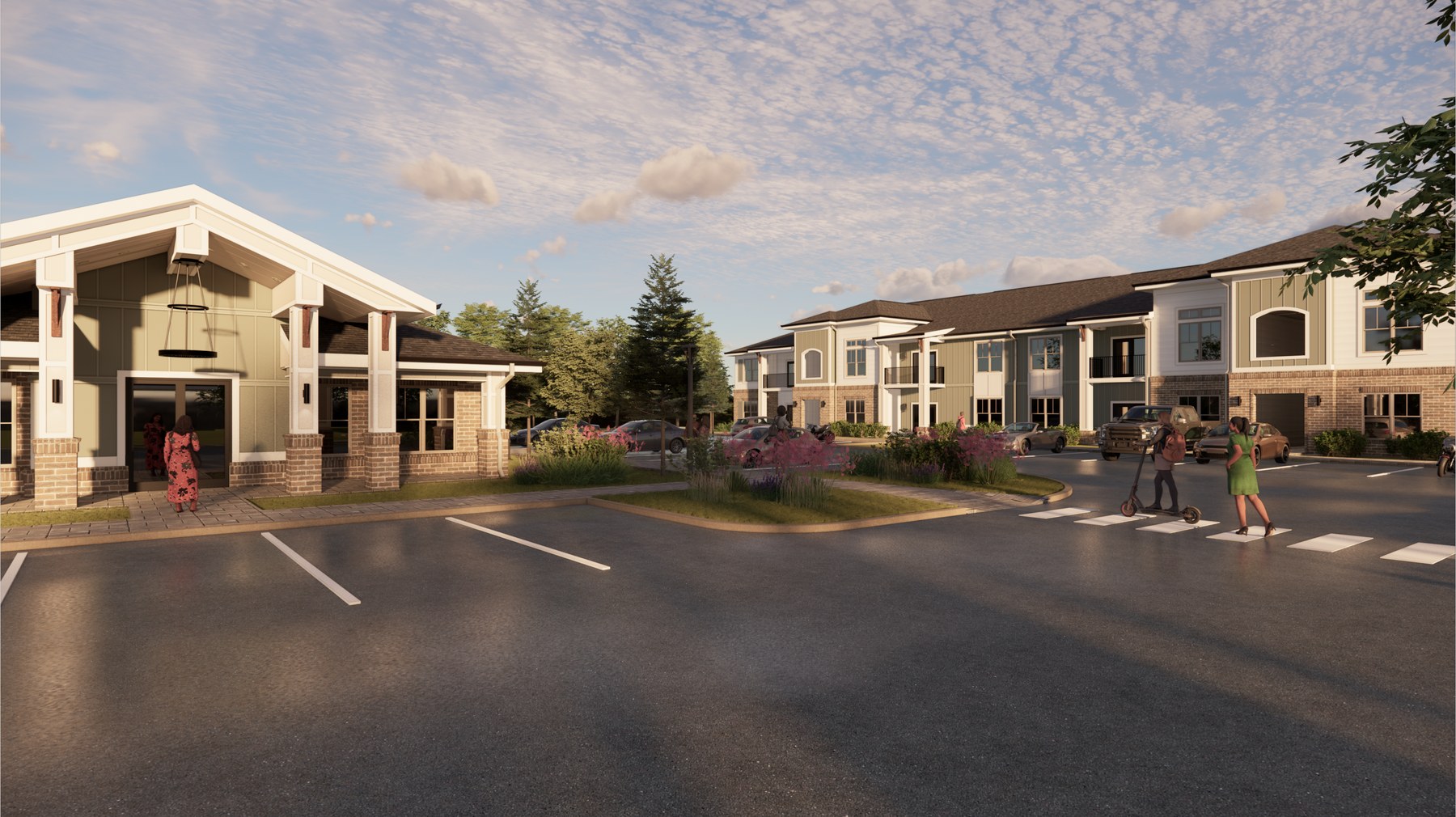 Rendering of The Village at Griffin Orchard clubhouse and residential buildings